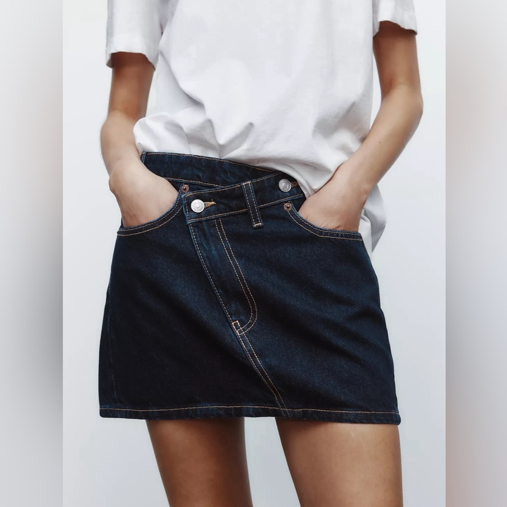 Zara cross waist denim mini skirt